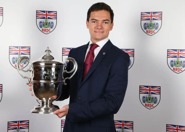 Will Palmer receives the Chris Bristow Trophy at the end-of-year BRDC Awards in 2015.jpg