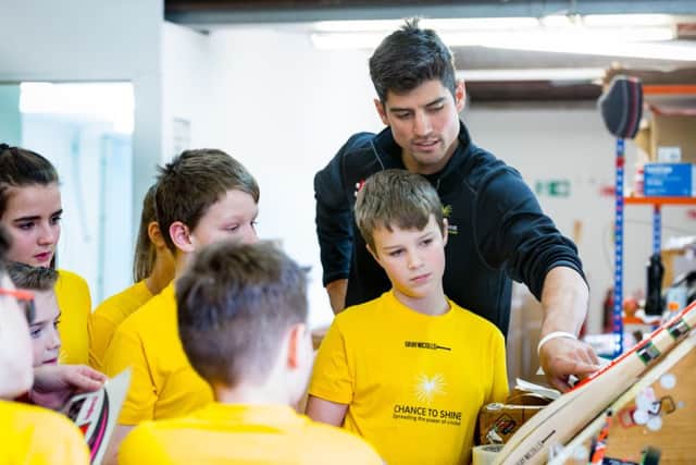 Chance to Shine with Alastair Cook at Gray-Nicolls with pupils from Robertsbridge Community College SUS-160217-092709001