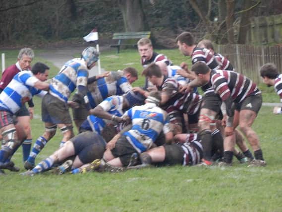 Alex Waring goes over for Hastings & Bexhill's try against Beccehamian. Picture courtesy Peter Knight