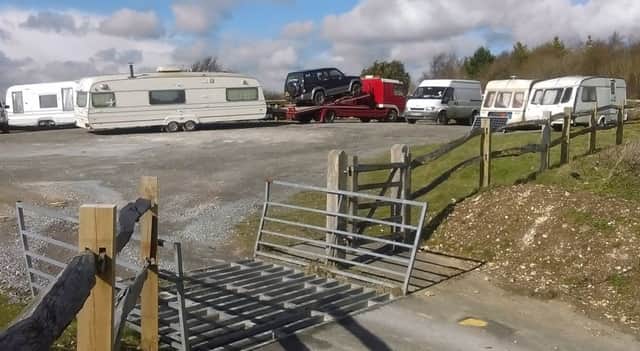 Travellers have made an encampment at the Mill Hill car park. SUS-160219-143104001