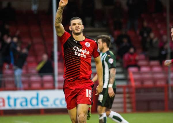 Shamir Fenelon celebrates scoring Crawley Town's equaliser during their 1-1 draw with Plymouth Argyle. Picture by Jack Beard SUS-160220-193916002