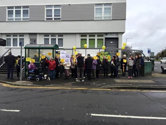 Pevensey protesters call for the library to be reopened SUS-160222-163915001