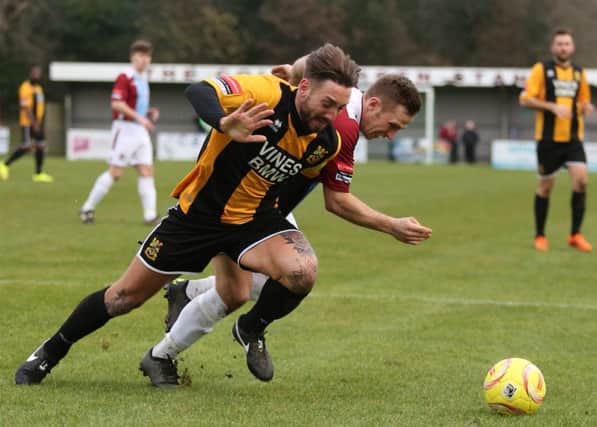 Action from Hastings United's 1-0 defeat at home to Three Bridges earlier this month. Picture courtesy Scott White