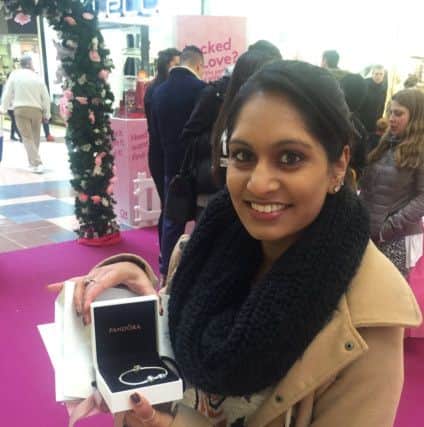 County Mall Valentine's Day Locked in Love competition winner Shrina Patel from Crawley walked away with a Pandora Bracelet and two charms worth Â£200 - picture submitted