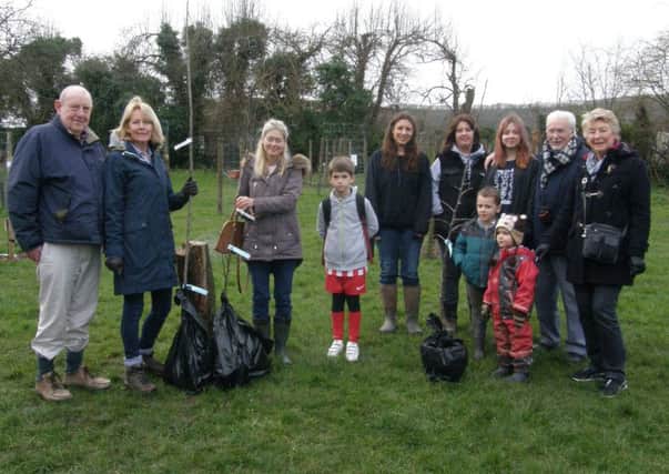 Preparing for the tree planting at Steyning Community Orchard on Saturday