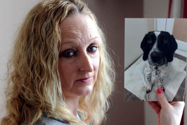 Nicky Cornford with a picture of her dog Dash who also died of Alabama Rot