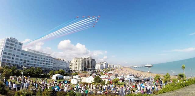 The Red Arrows arrive at Eastbourne. Photo courtesy of VisitEastbourne. SUS-160224-133538001
