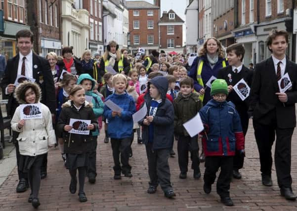 Pupils from four schools start the march in East Street, Chichester