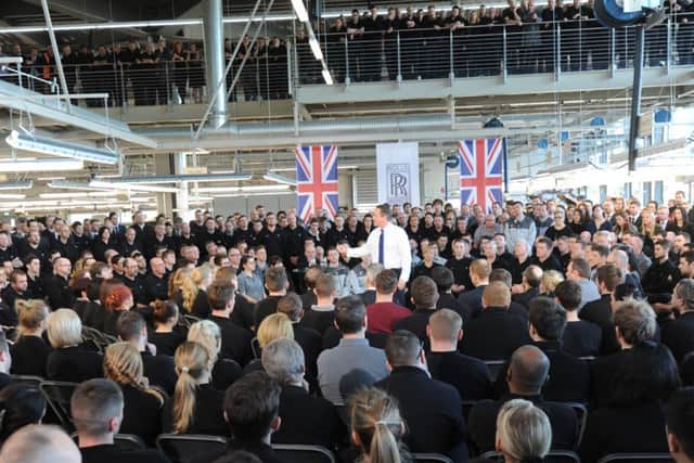 C150032-2 Chi Rolls Royce Cameron  phot kate David Cameron talking to the workers in the factory at Rolls Royce last year .Picture by Kate Shemilt.C150032-2 SUS-150218-113128001