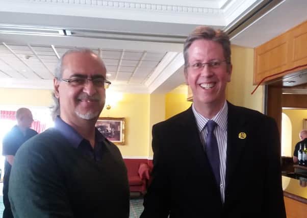 Gogglebox's Andrew Michael with UKIP's Sussex PCC candidate Patrick Lowe (photo submitted). SUS-160203-153120001