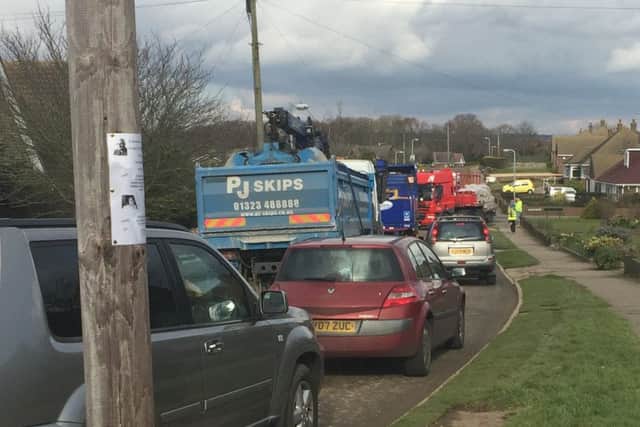 Lorries getting into a muddle outside the Pebsham Lane development. Photo by  Jacqueline Orchard