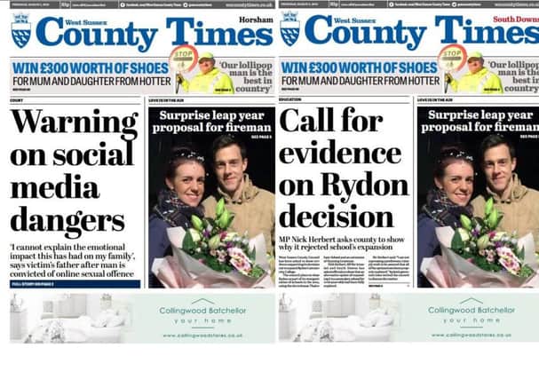 Front pages of both editions of West Sussex County Times (Thursday March 3).