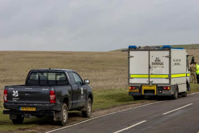 5 March 2016. Royal Logistics Corp Bomb Disposal attend an incident near Birling Gap. Picture by Alan Fraser. SUS-160503-162652001