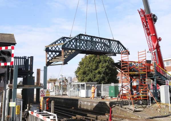 The footbridge being removed from Lancing station. Picture by Eddie Mitchell