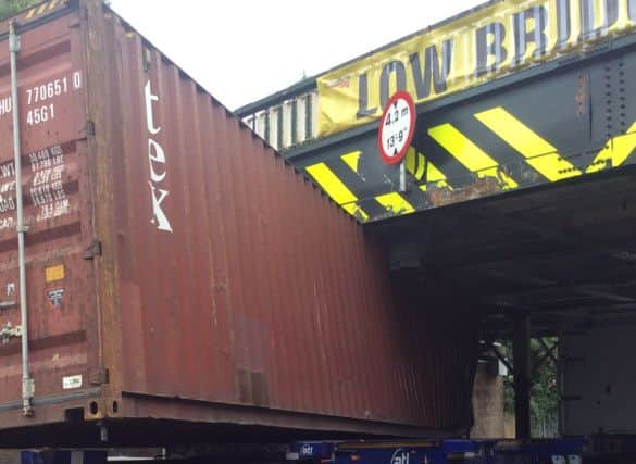 A lorry stuck under a bridge in Tulse Hill in September 2015. Image supplied by Network Rail SUS-160603-143522001