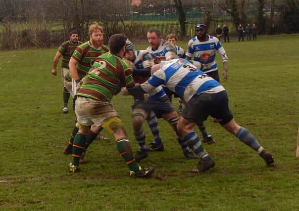 Hastings & Bexhill's forwards working hard to set up an attack on the Brockleians line. Picture courtesy Peter Knight