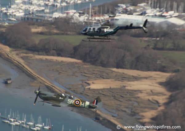 Flying with Spitfires offers helicopter flights alongside the iconic aircrafts. www.flyingwithspitfires.com