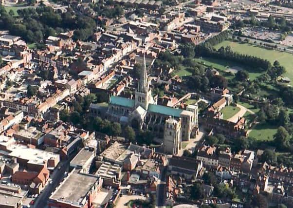 An aerial view of Chichester Cathedral, May. The new footage can be viewed on YouTube
