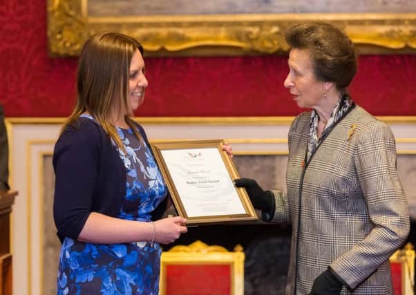 Joanne Wood, Senior Probation Officer with Kent Surrey & Sussex Community Rehabilitation Company (KSS CRC) receiving a Butler's Trust commendation from HRH Princess Anne, The Princess Royal - picture submitted by KSS CRC
