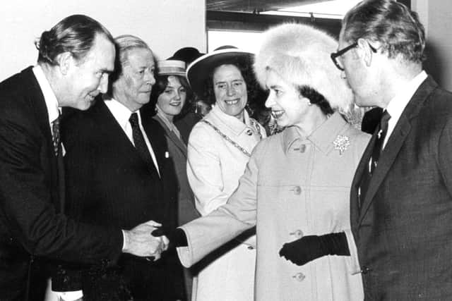 The Queen is welcomed to the QEII School in 1978. She is seen her shaking hands with Horsham MP Peter Hordern. SUS-150930-125230001