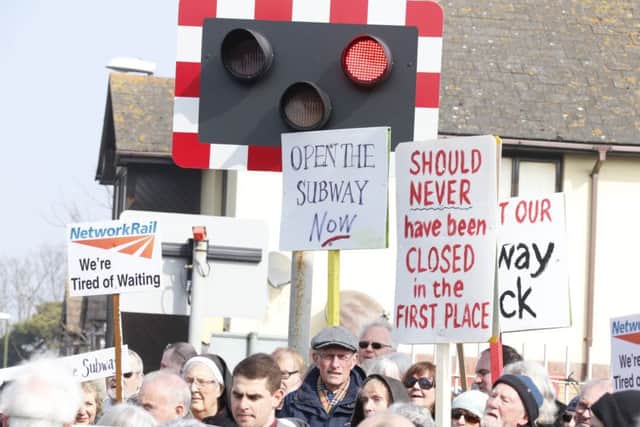 Demonstration at Shoreham railway crossing Photo: Eddie Mitchell