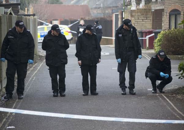 Police search the scene in Alexandra Road, Chichester after fatal stabbing.