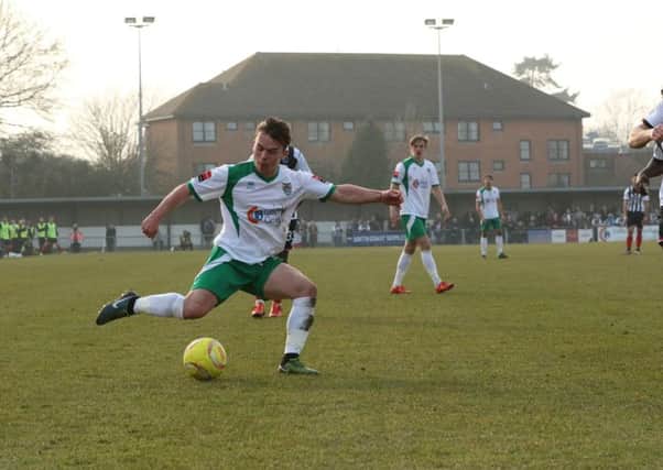 Calvin Davies gets forward for a cross against Grimsby / Picture by Tim Hale