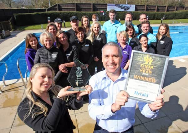 Andrew Day, general manager, with the team at David Lloyd Worthing, Herald and Gazette Gym Of The Year 2016 DM1616348a