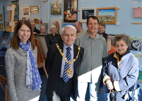 (L-R) Joanna Burchartz, Bexhill mayor Maurice Watson, Raymond Burchartz and Cllr Joy Hughes at the opening of the In Perspective Framing & Gallery