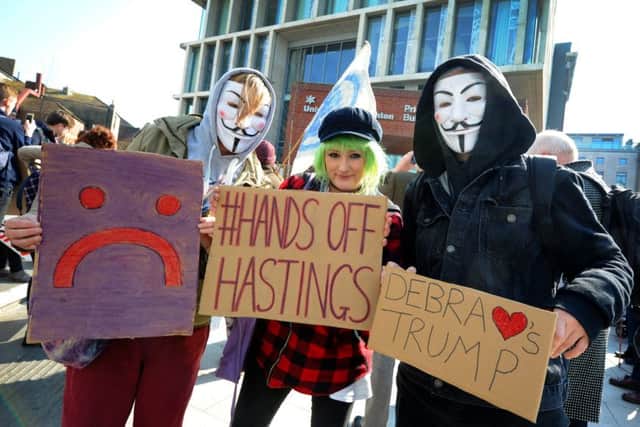 Demonstration outside University of Brighton in Hastings. SUS-160317-144439001