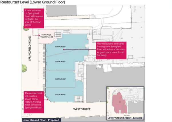 Plans for restaurant level, street level, for Swan Walk shopping centre