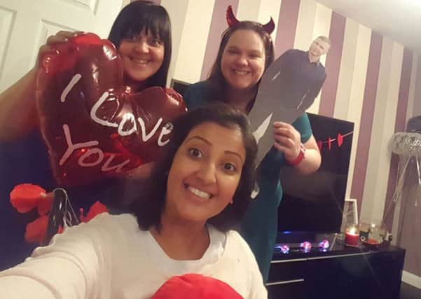 Take That fans Kreena Dhiman from Pound Hill, Crawley and Atty Hussein and Clare Pullen, they are trying to get star Gary Barlow to Atty's 40th birthday - picture submitted by Kreena Dhiman