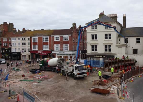 Construction continues on the site of the former bandstand in Worthing town centre. Pictures by Eddie Mitchell
