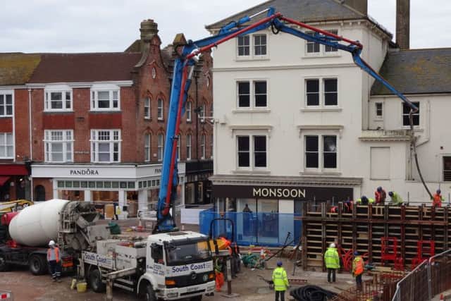 Construction continues on the site of the former bandstand in Worthing town centre