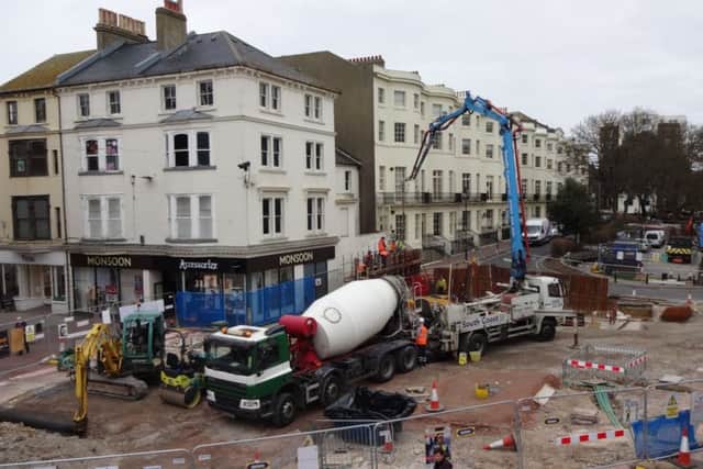 Construction continues on the site of the former bandstand in Worthing town centre