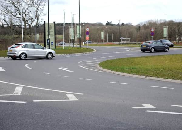 Pic of Kilnwood Vale roundabout (off the A264 at Faygate, mid way between Horsham and Crawley). Drivers complain that the north-bound approach to the roundabout is dangerous with confusing lane markings. Pic Steve Robards  SR1608707 SUS-160321-192218001