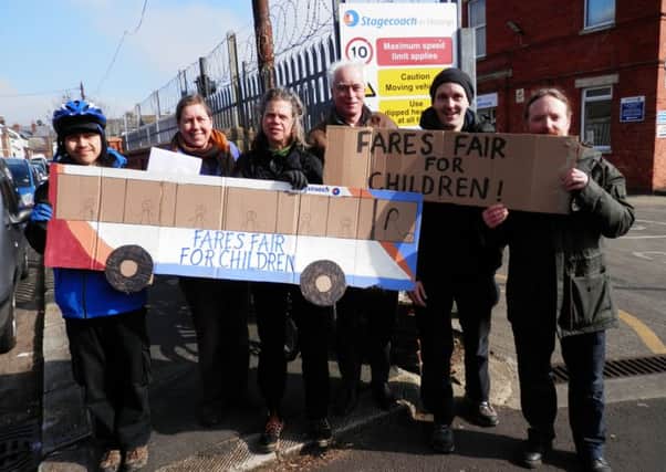 Residents deliver their letter calling for Stagecoach to keep its Â£2 child ticket offer to its depot in St Leonards. Photo courtesy of Fares Fair for Children