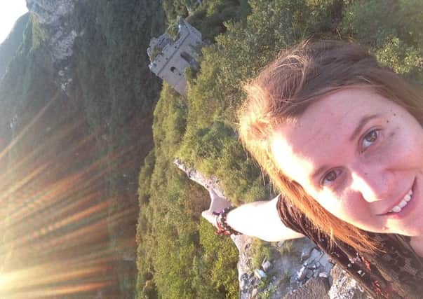 The selfie Rebecca Hardie took just a few minutes before she fell