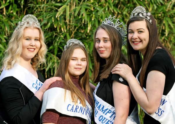 Littlehampton Carnival Queen Eve Edwards, third left, with Princesses, left to right, Hannah Unsted, Lucie Feltham and Jess Smith. Picture: Derek Martin DM1618124a