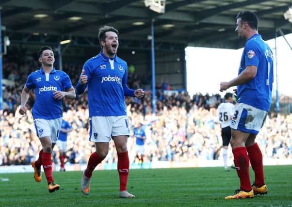 Marc McNulty celebrates after coming off the bench to score against Notts County. Picture: Joe Pepler