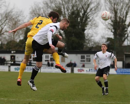 Action from Hastings United's 3-0 defeat away to Faversham Town on Saturday. Picture courtesy Scott White