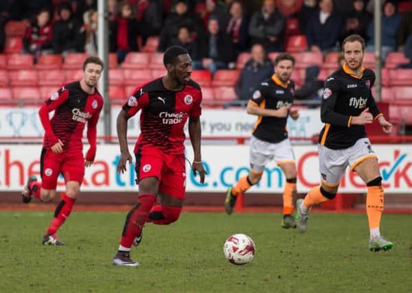 Roarie Deacon makes a run forward for Crawley Town against Exeter City, 28th March 2016. (c) Jack Beard SUS-160328-173855008