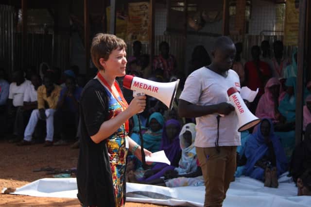 Sarah Woods at the opening ceremony of a delivery clinic at the refugee camp. Photo courtesy of Medair/Diana Gorter