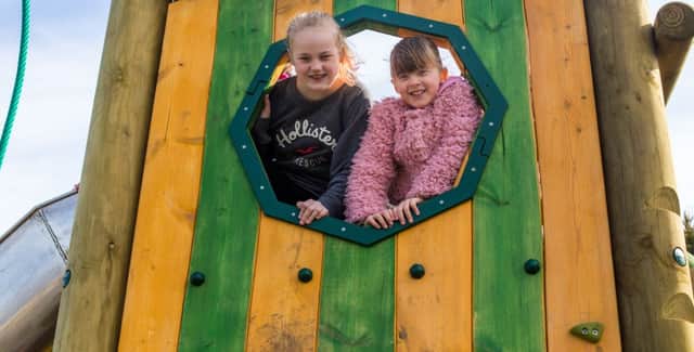 Maddie Fielding (left) and Poppy Warren (right) enjoying the play equipment. Picture: Haiku Photography