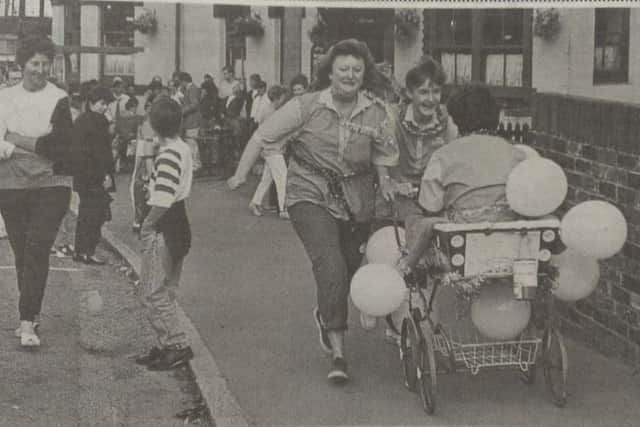 The Pop's Choice team in the Burgess Hill pram race of 1988