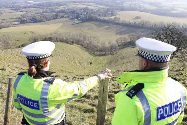 The scene of the crash where a car left the road and plunged off Ditchling Beacon