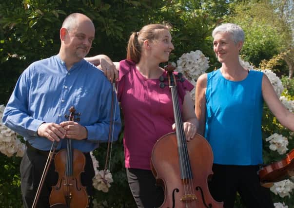 From left: Andrew Thurgood (violin), Sarah Carvalho-Dubost (cello) and Anna Cooper (viola). Picture by Alison Willows