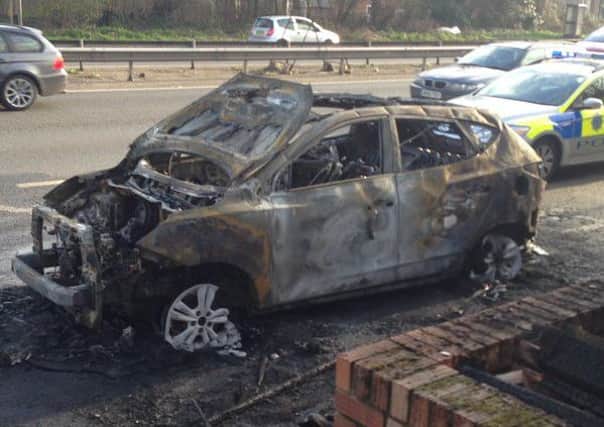 A car fire on the A27 Tangmere Roundabout near Chichester