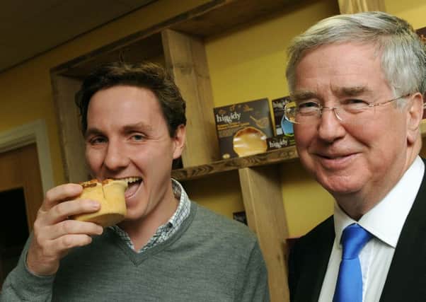 Higgidy owner James Foottit, left, with former business minister Michael Fallon when he visited the firm