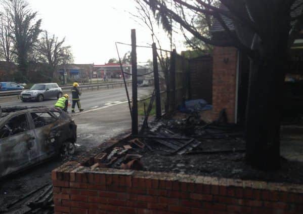The fire spread to a nearby bike shed, fence and tree before it was extinguished by fire crews